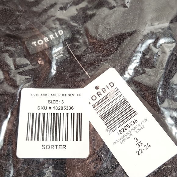 ❤️NWT VINTAGE TORRID TEE - PUFF SLEEVE - SHEER LACE - BLACK - PLUS SIZE - Picture 5 of 13